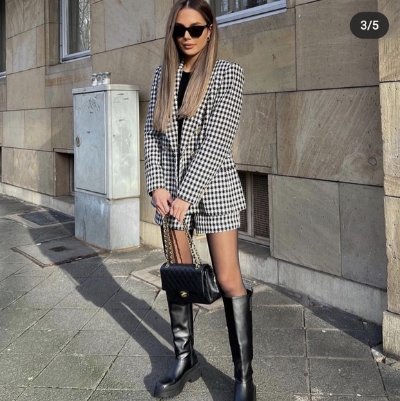 COPY - ZARA NWT CHECKERED HOUNDSTOOTH BLAZER GOLD BUTTONS BLACK WHITE - Picture 5 of 16